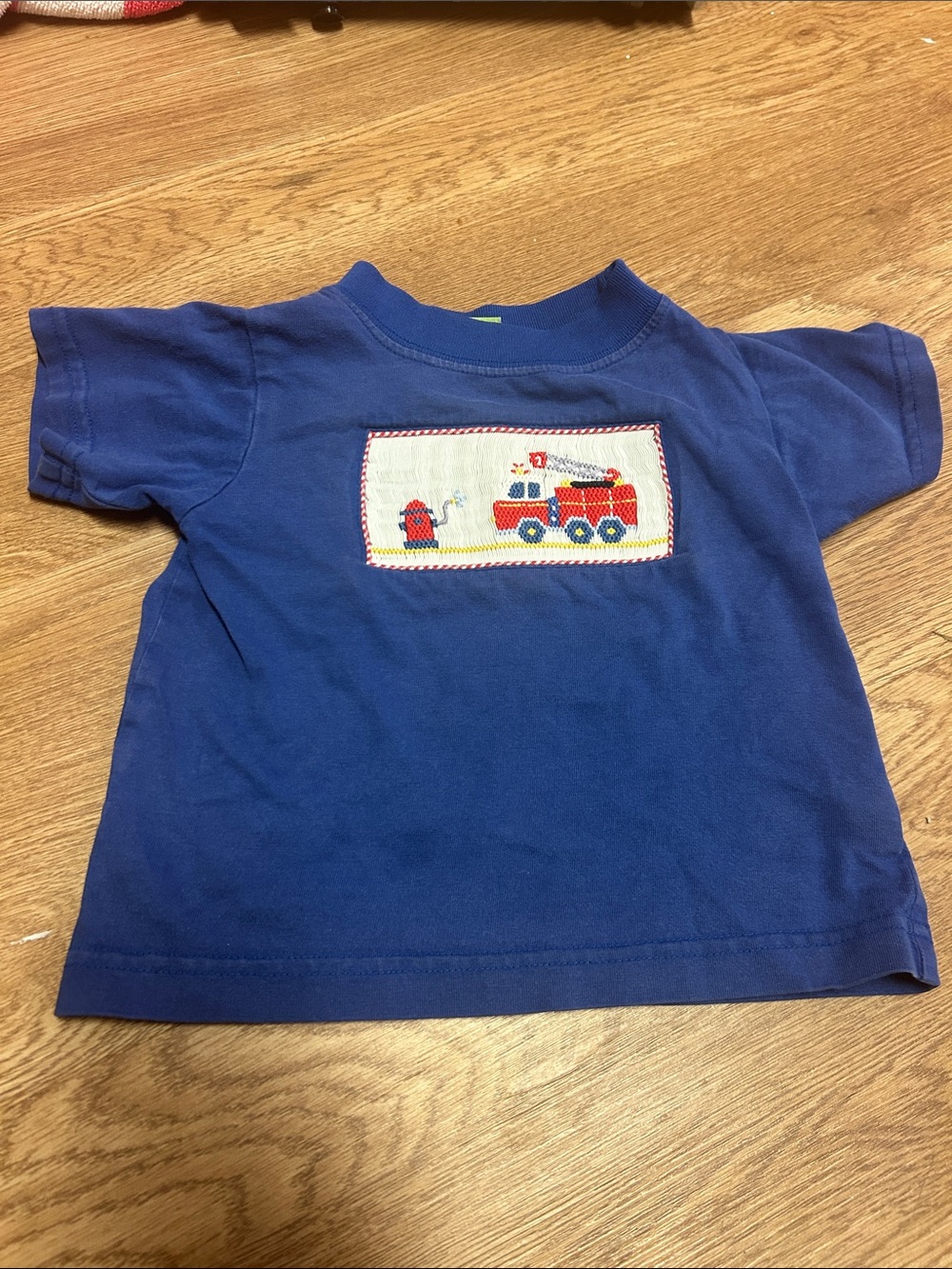 Kids Blue Fire Truck Smocked Tee